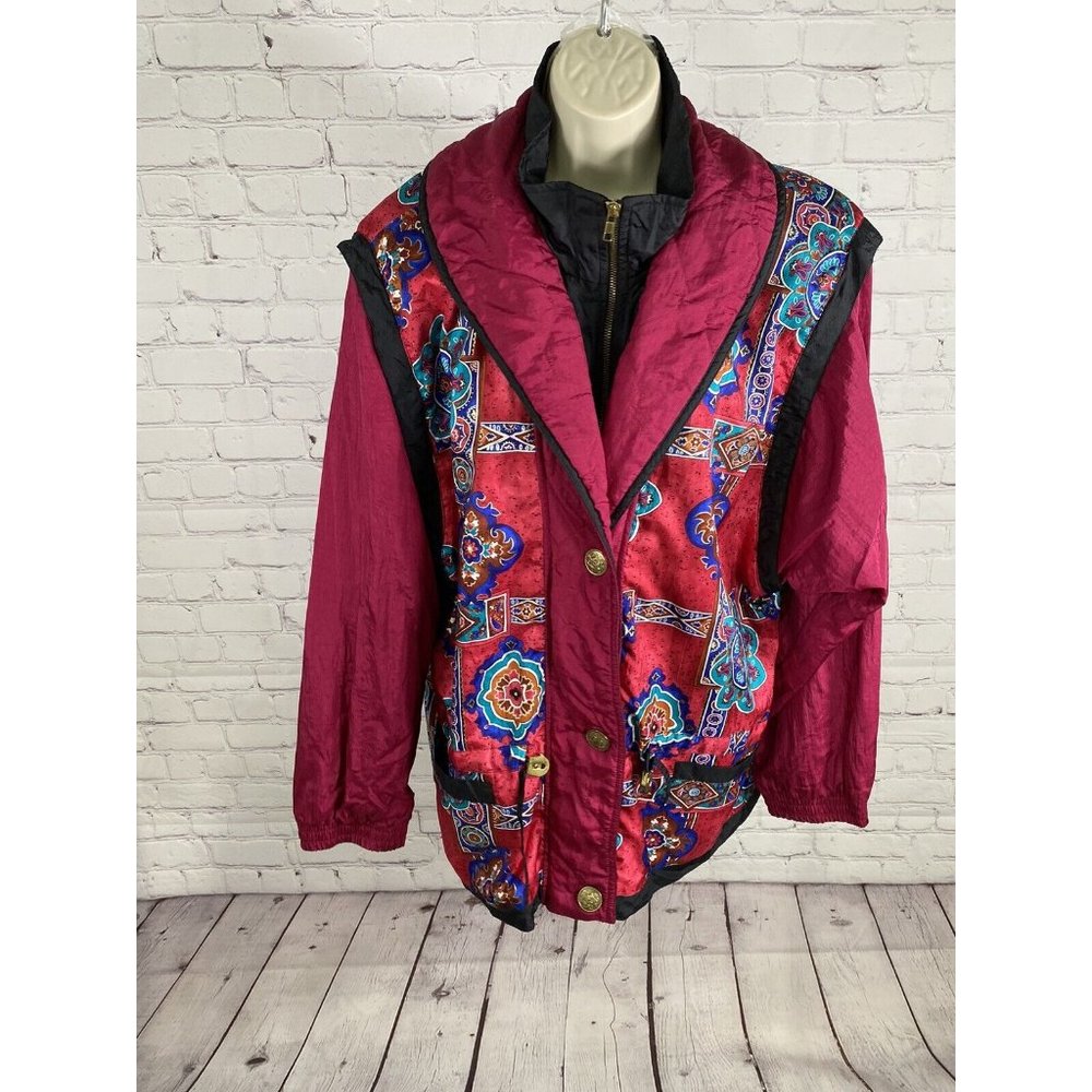 VTG Westbound Sport Multicolored Full Zip Button Up Floral Windbreaker Jacket L